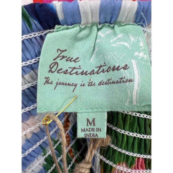 True Destinations Resort Wear Cotton Maxi Dress Tropical Print Tie Shoulder M - Picture 5 of 7